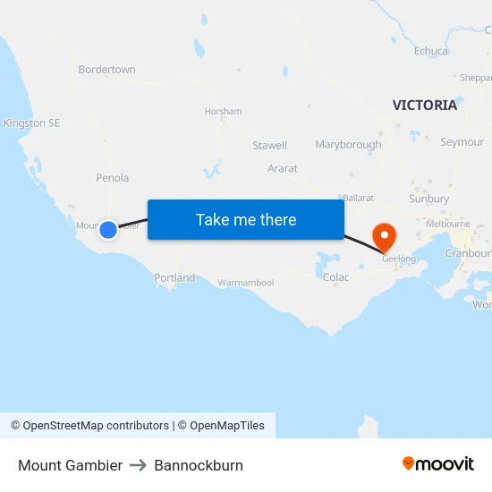 Mount Gambier to Bannockburn map