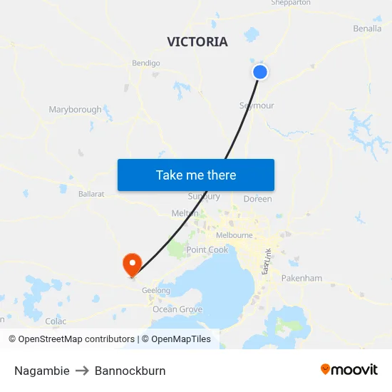 Nagambie to Bannockburn map