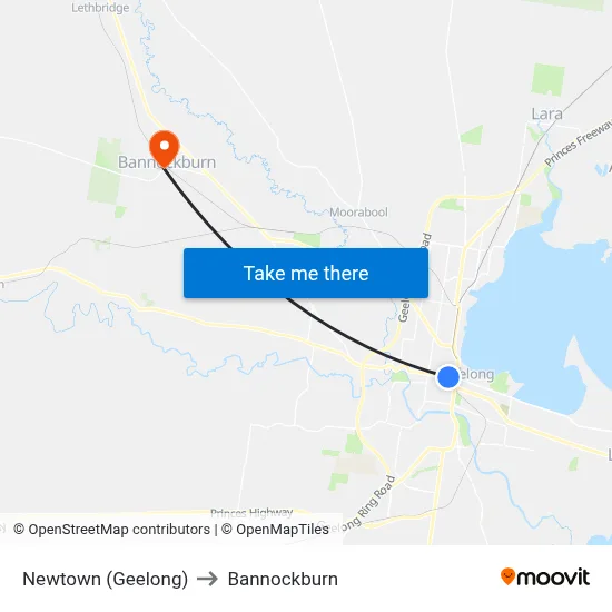 Newtown (Geelong) to Bannockburn map