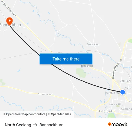 North Geelong to Bannockburn map