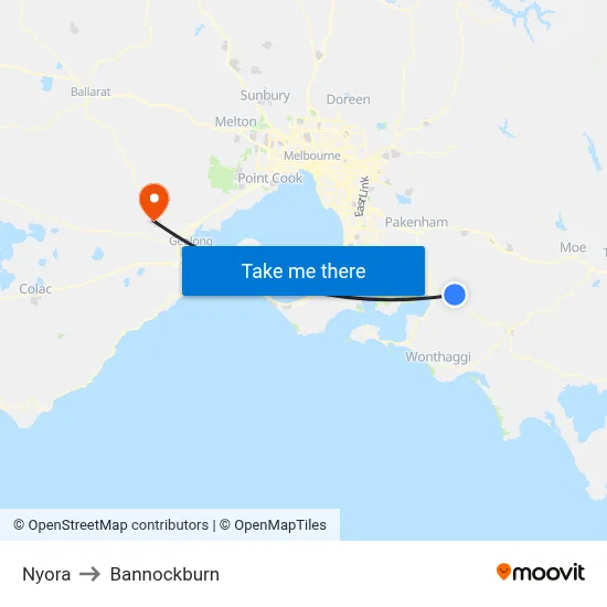 Nyora to Bannockburn map