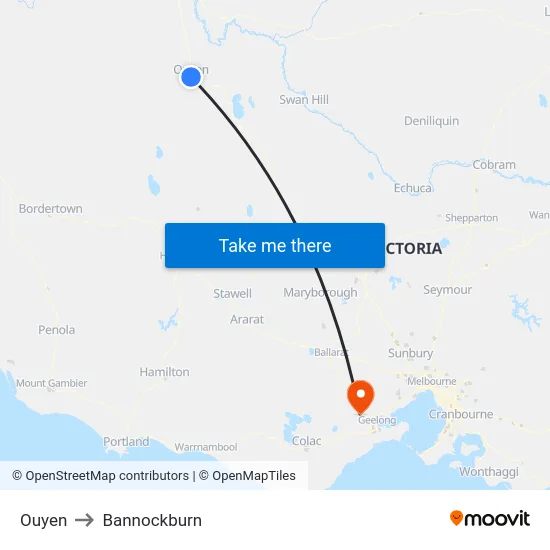 Ouyen to Bannockburn map