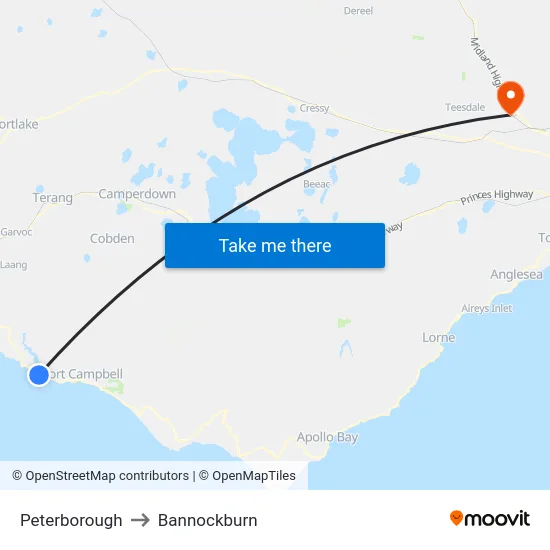 Peterborough to Bannockburn map