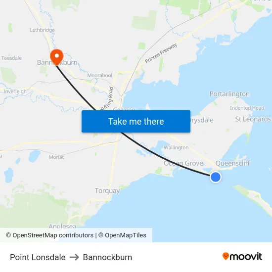 Point Lonsdale to Bannockburn map