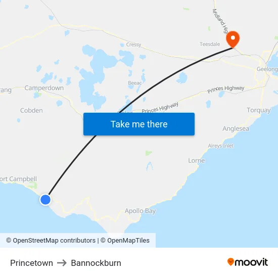 Princetown to Bannockburn map