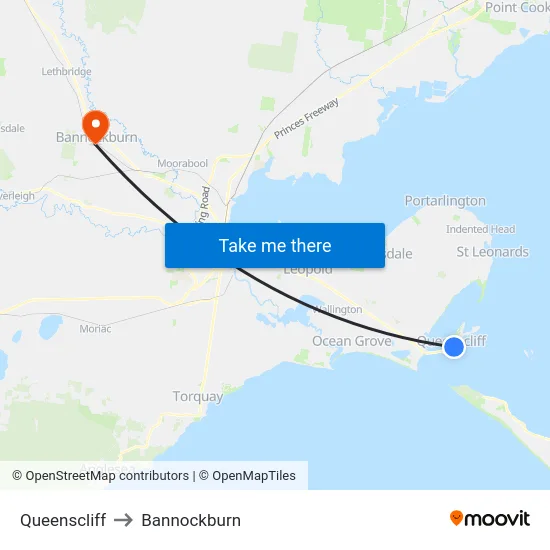 Queenscliff to Bannockburn map