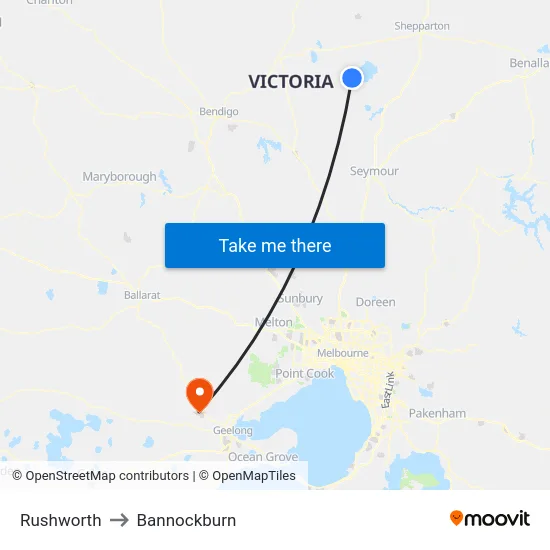 Rushworth to Bannockburn map