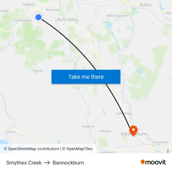Smythes Creek to Bannockburn map