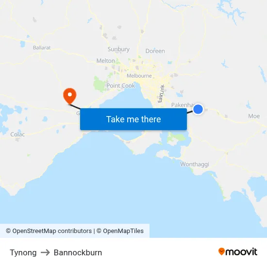 Tynong to Bannockburn map