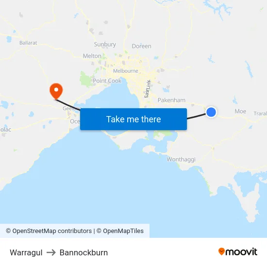Warragul to Bannockburn map