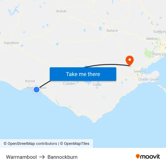 Warrnambool to Bannockburn map