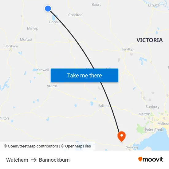 Watchem to Bannockburn map