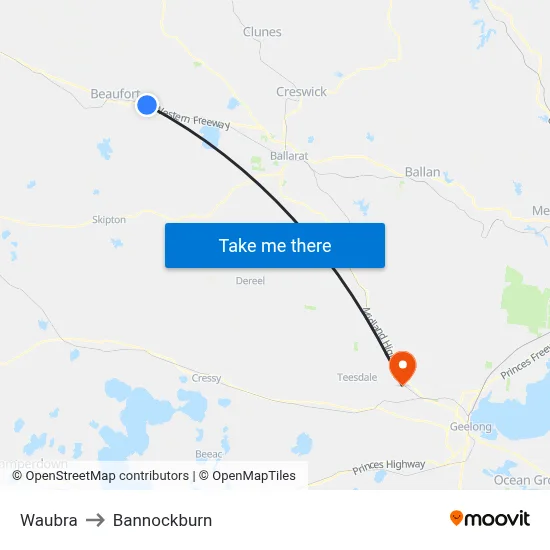 Waubra to Bannockburn map