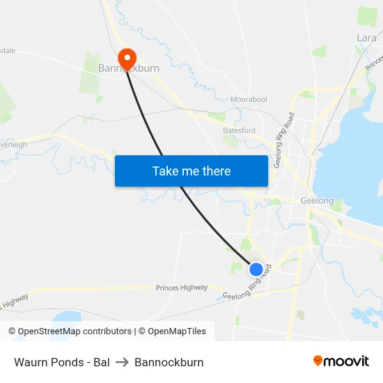 Waurn Ponds - Bal to Bannockburn map