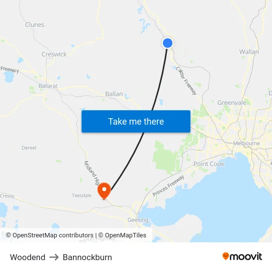 Woodend to Bannockburn map