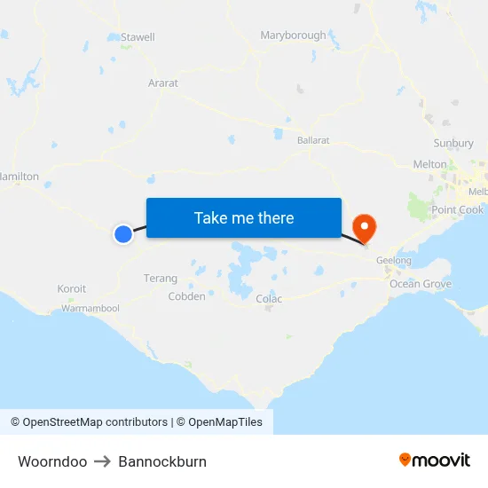 Woorndoo to Bannockburn map