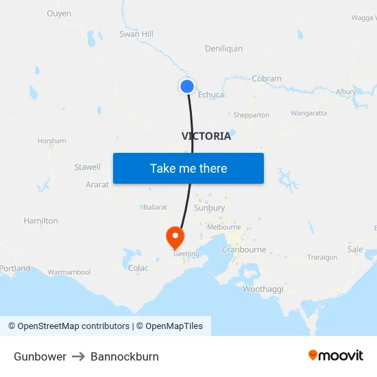 Gunbower to Bannockburn map