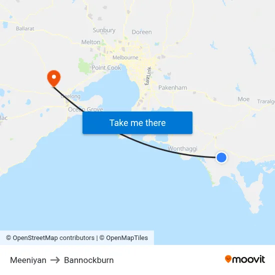 Meeniyan to Bannockburn map