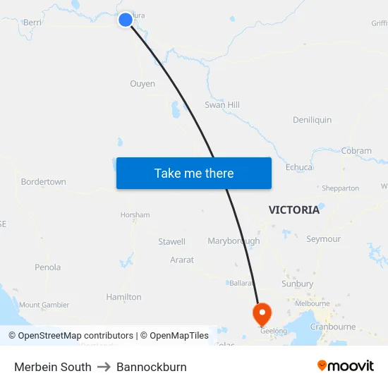 Merbein South to Bannockburn map