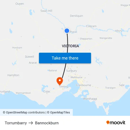 Torrumbarry to Bannockburn map