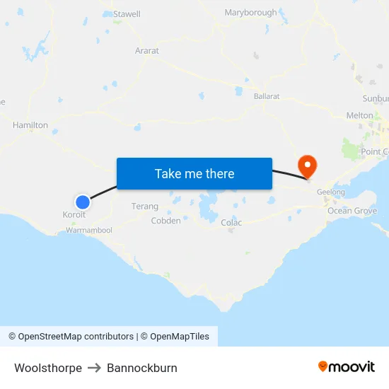 Woolsthorpe to Bannockburn map