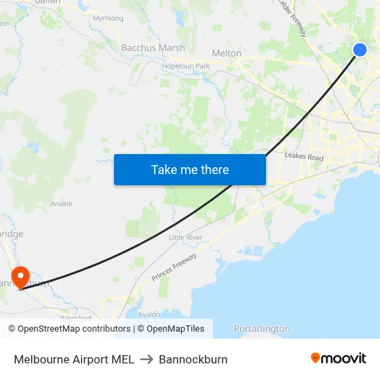 Melbourne Airport MEL to Bannockburn map