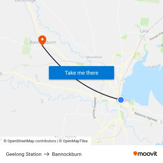 Geelong Station to Bannockburn map
