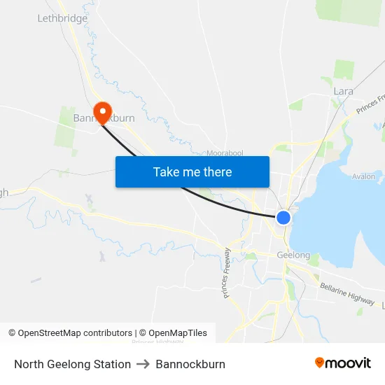 North Geelong Station to Bannockburn map