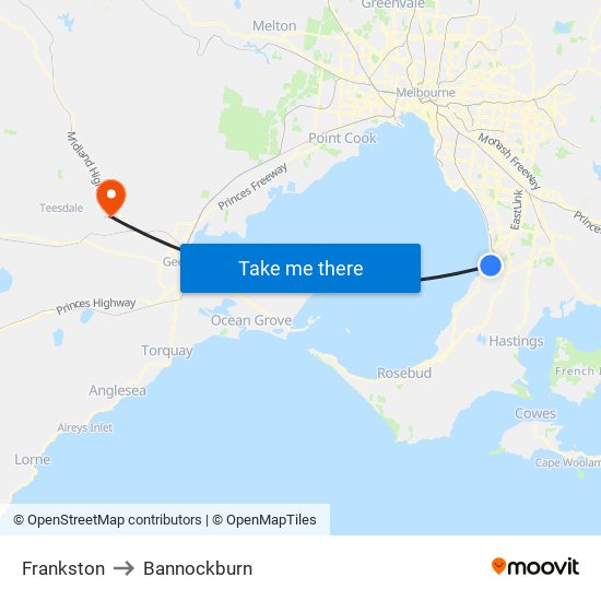 Frankston to Bannockburn map