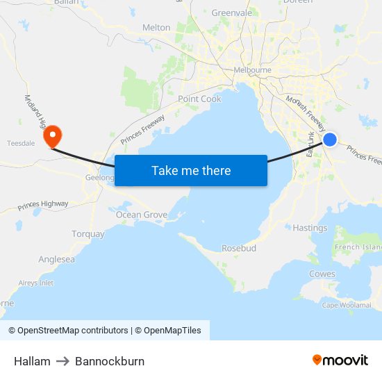 Hallam to Bannockburn map