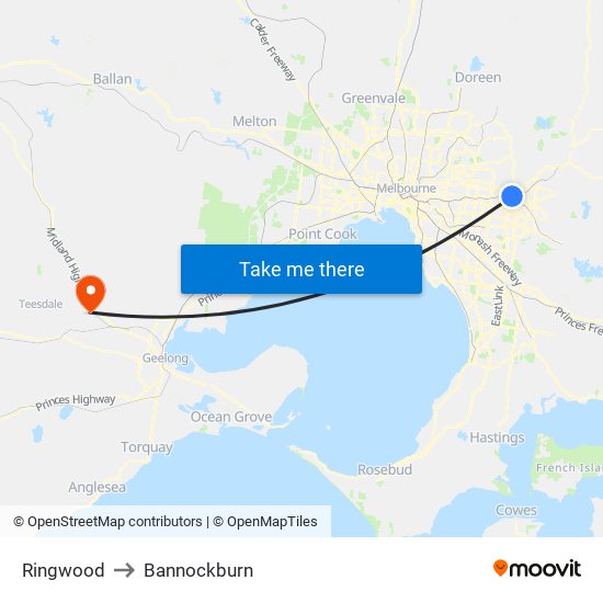 Ringwood to Bannockburn map