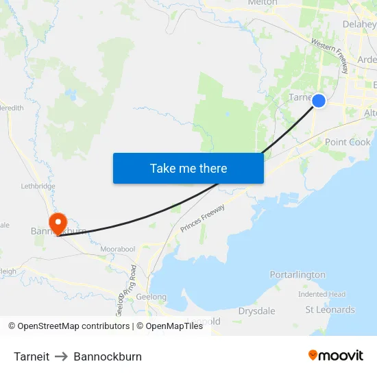 Tarneit to Bannockburn map