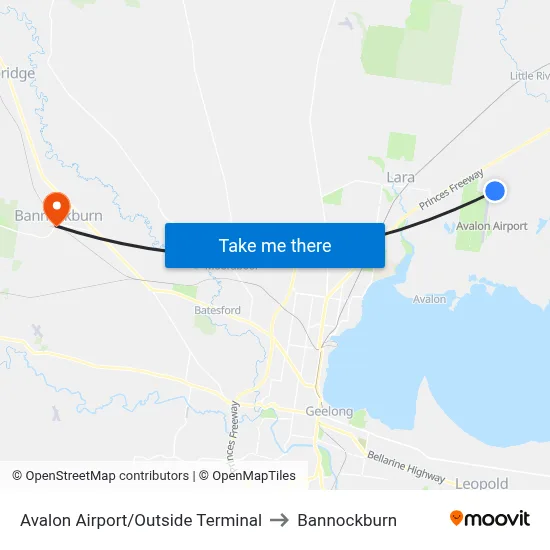 Avalon Airport/Outside Terminal to Bannockburn map