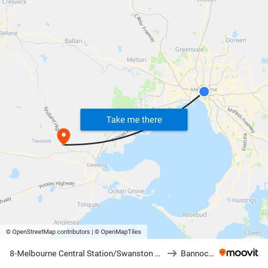 8-Melbourne Central Station/Swanston St (Melbourne City) to Bannockburn map