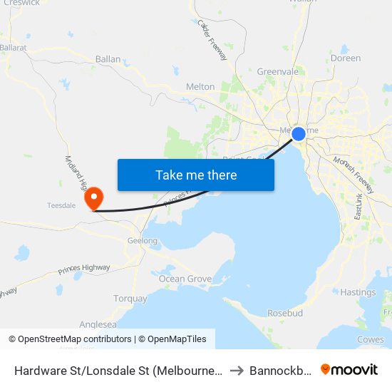 Hardware St/Lonsdale St (Melbourne City) to Bannockburn map