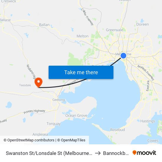 Swanston St/Lonsdale St (Melbourne City) to Bannockburn map