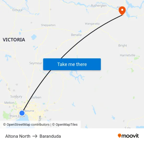 Altona North to Baranduda map