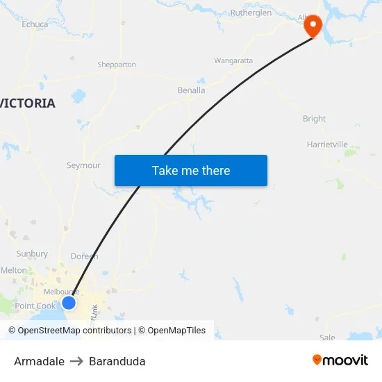 Armadale to Baranduda map