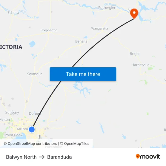 Balwyn North to Baranduda map