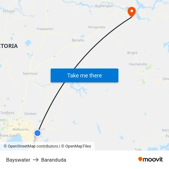 Bayswater to Baranduda map
