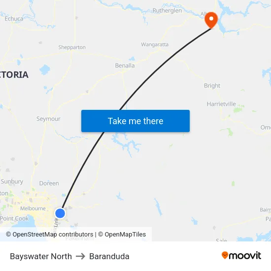 Bayswater North to Baranduda map