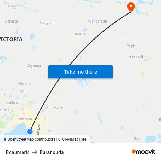 Beaumaris to Baranduda map