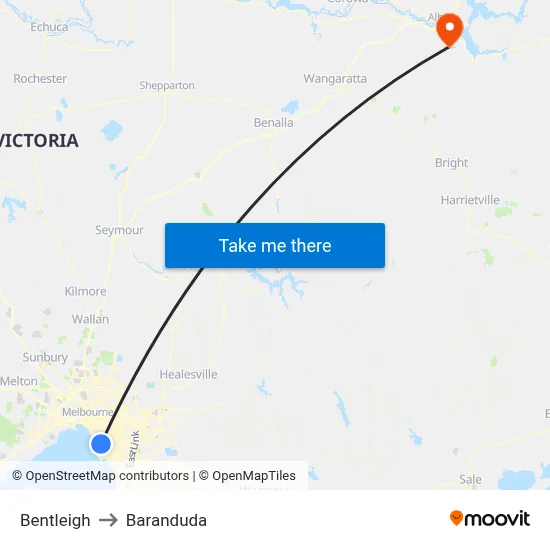 Bentleigh to Baranduda map