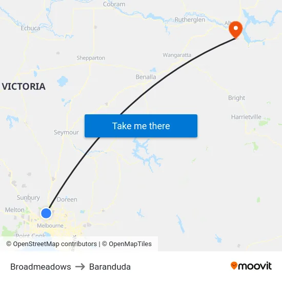 Broadmeadows to Baranduda map