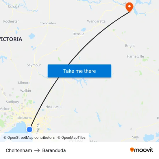Cheltenham to Baranduda map