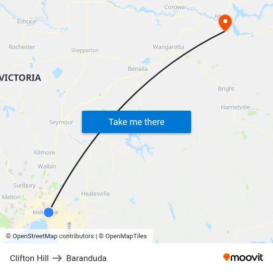 Clifton Hill to Baranduda map