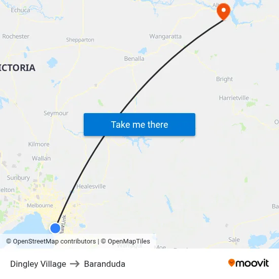 Dingley Village to Baranduda map