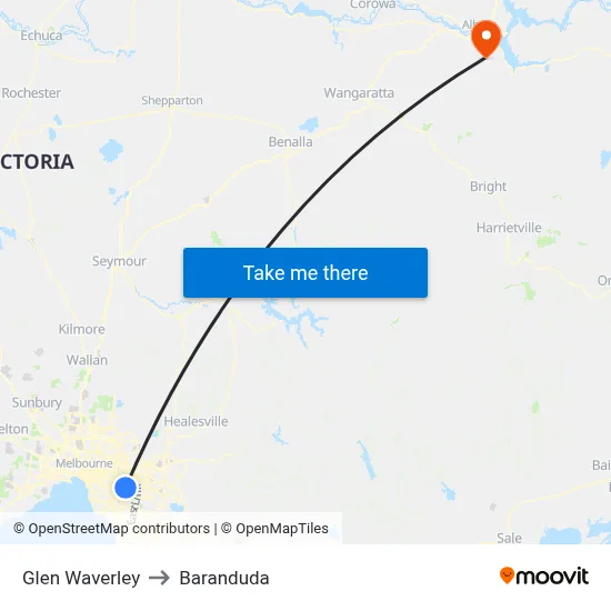 Glen Waverley to Baranduda map
