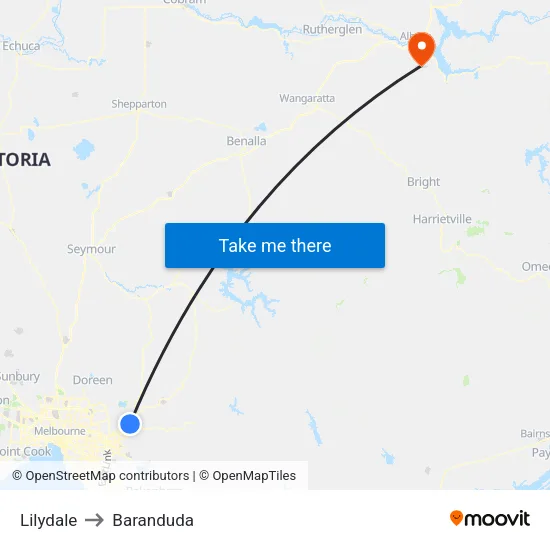 Lilydale to Baranduda map
