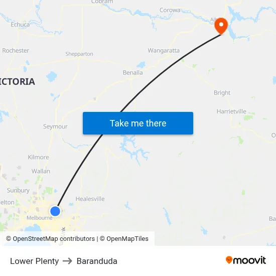 Lower Plenty to Baranduda map